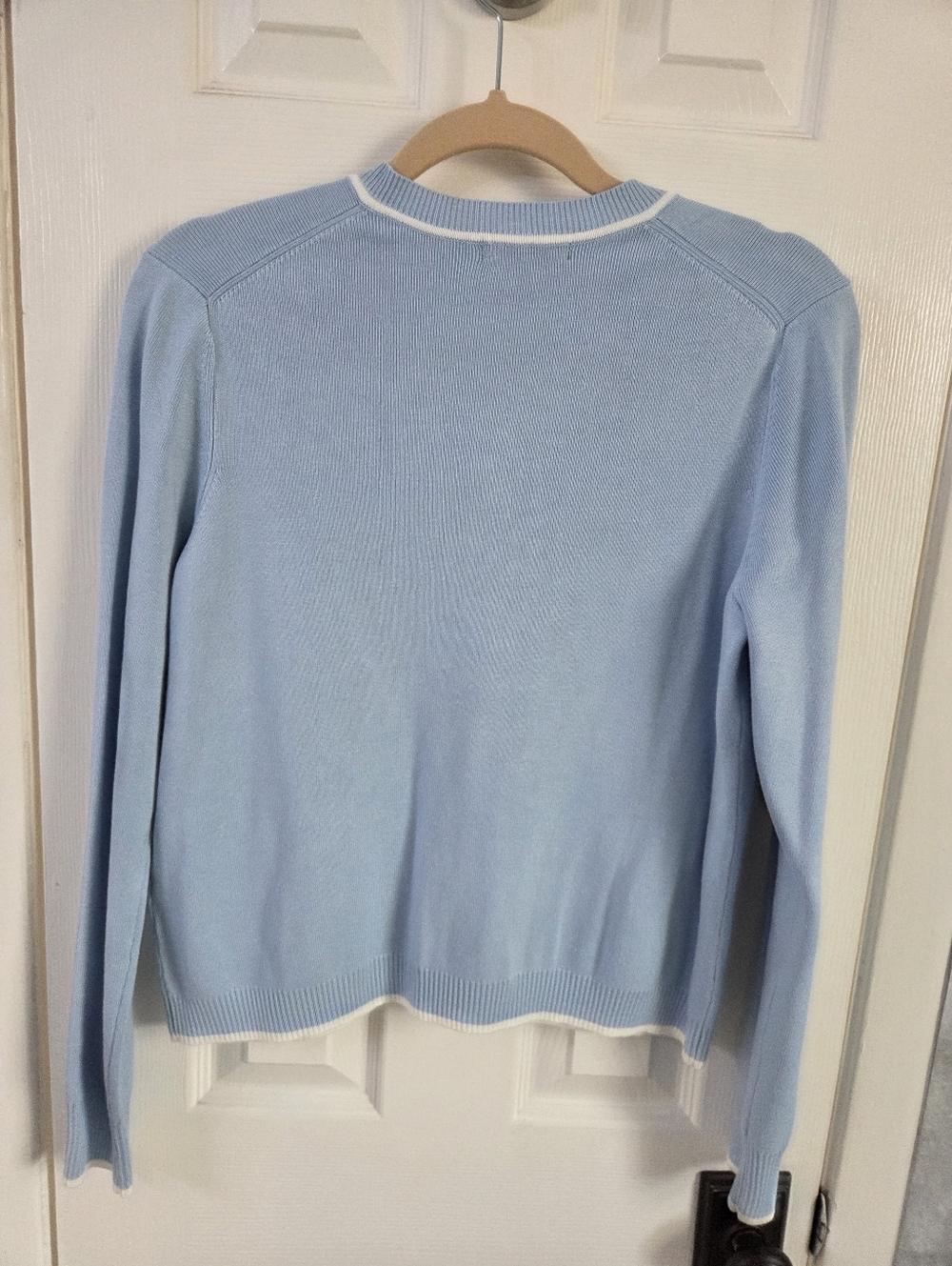 Adrianna Papell Light Blue Cardigan with White Trim & Pocket Bows - Picture 3 of 3